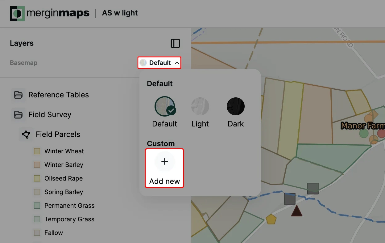 Mergin Maps webmaps background map selection