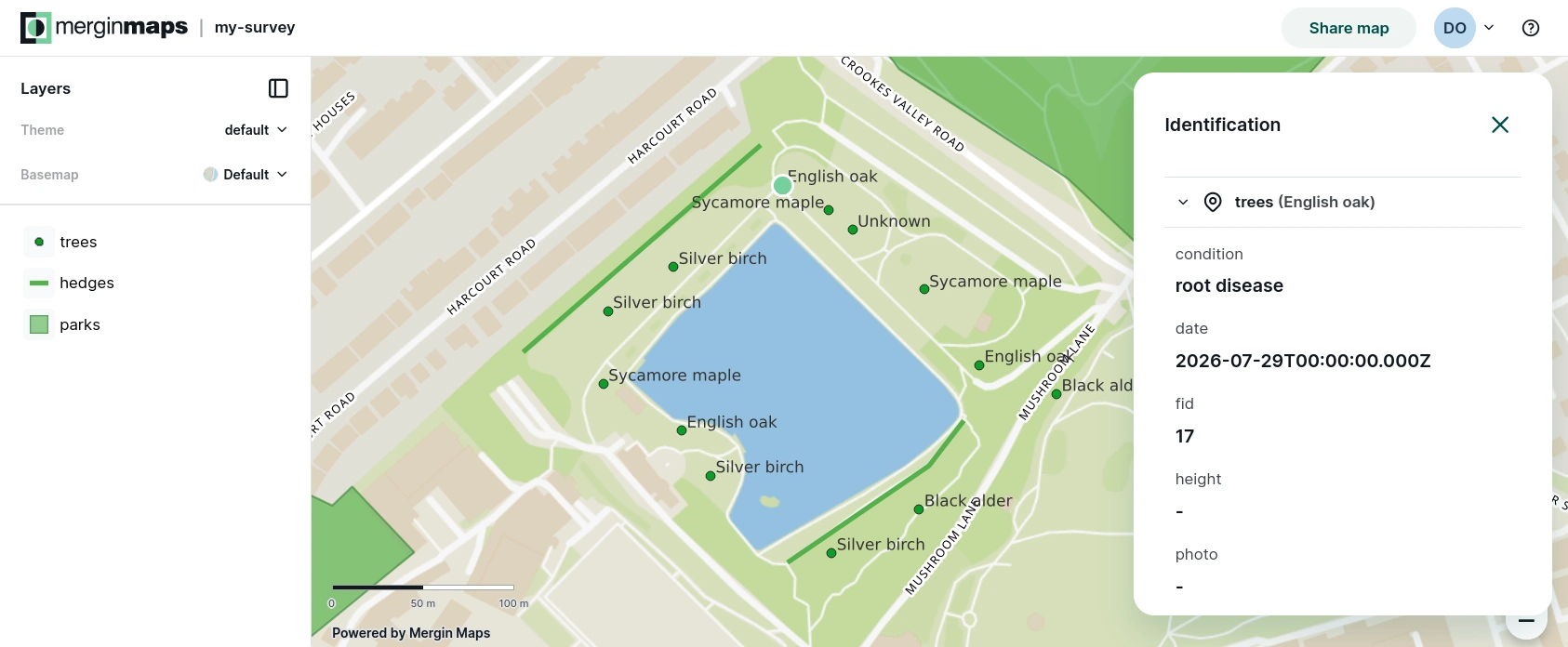 Mergin Maps dashboard maps