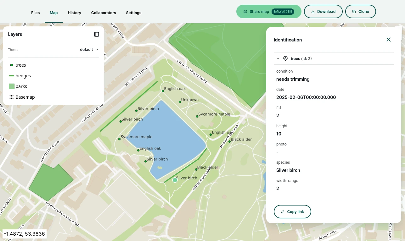 Mergin Maps dashboard maps