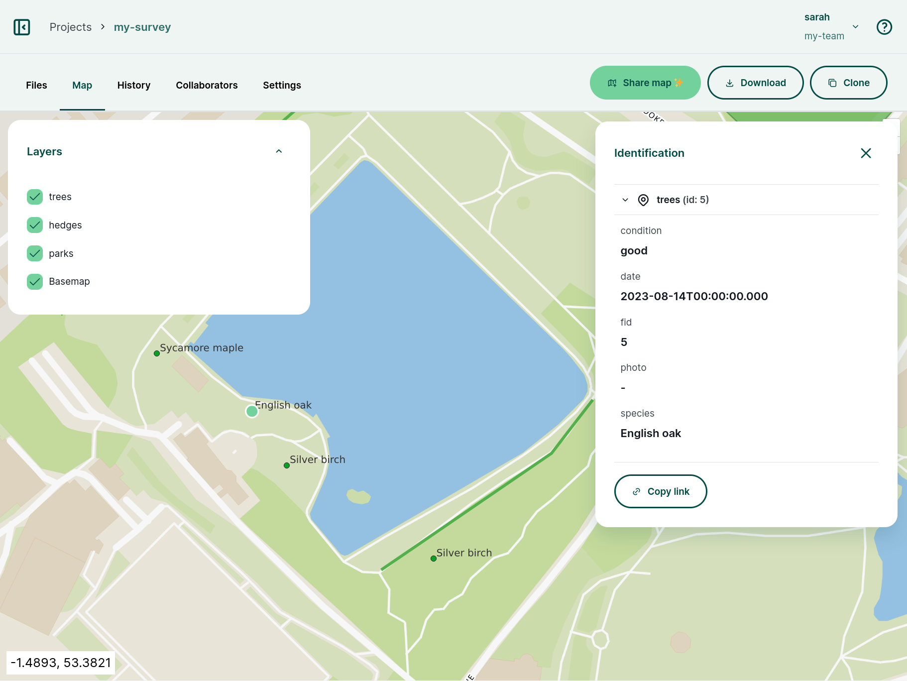 Mergin Maps dashboard maps