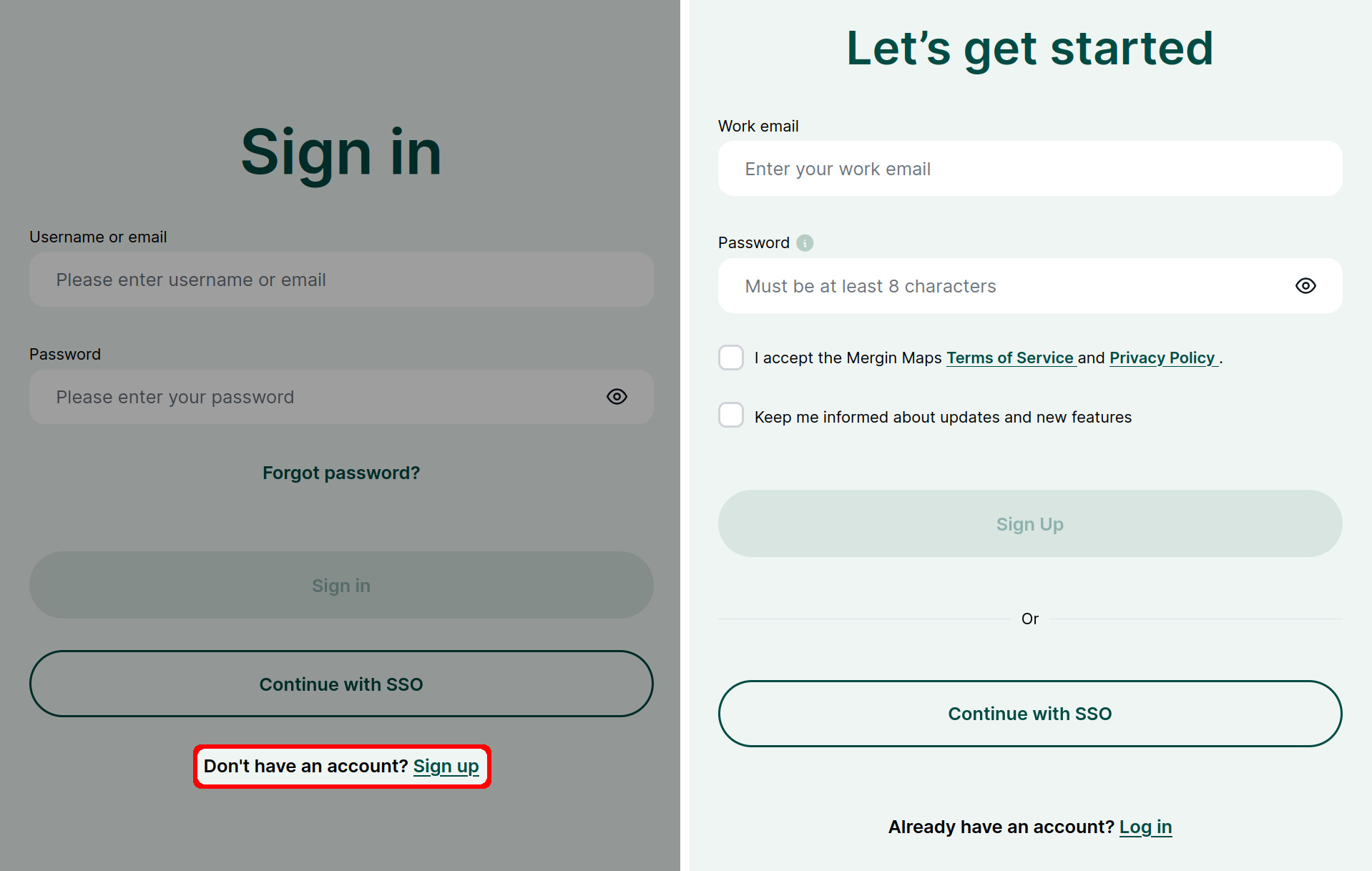 Mergin Maps sign up form