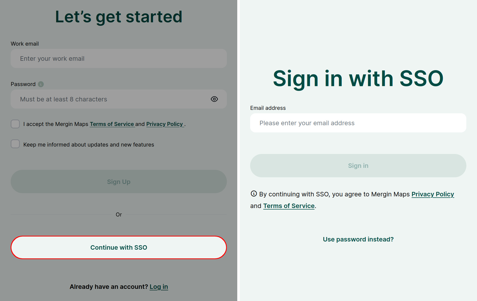 Mergin Maps dashboard single sign-on