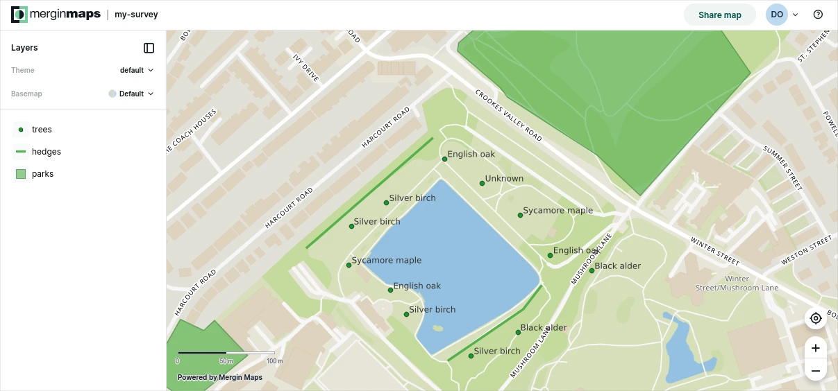 Mergin Maps dashboard webmaps