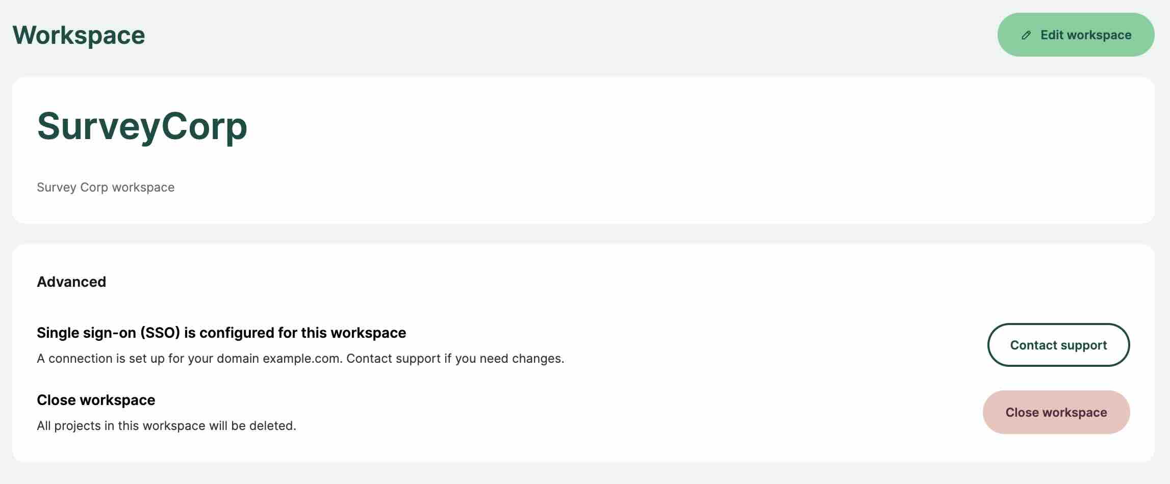 Mergin Maps workspace settings with enabled SSO