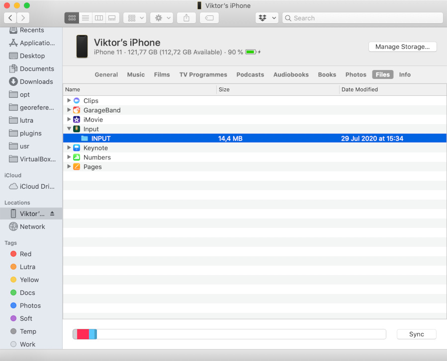 Mergin Maps Input files accessed through iTunes