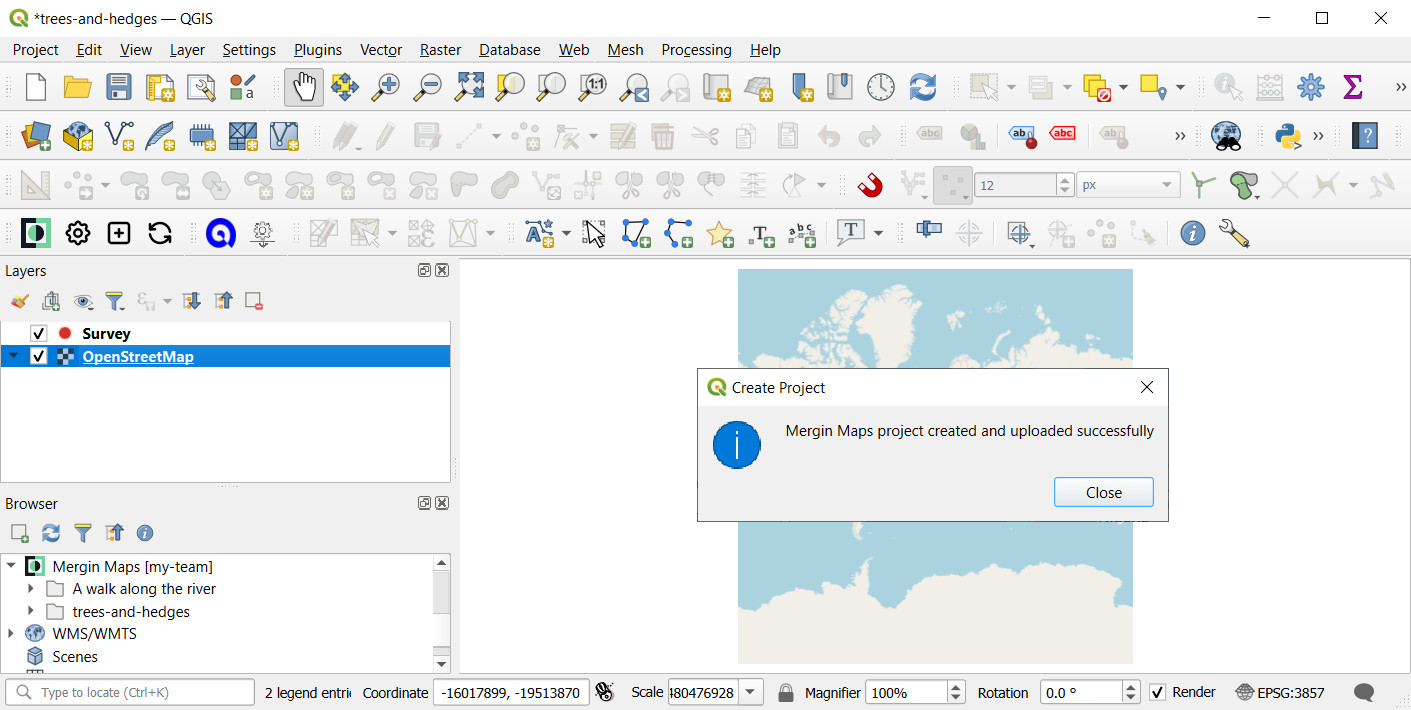 Mergin Maps project created and uploaded successfully