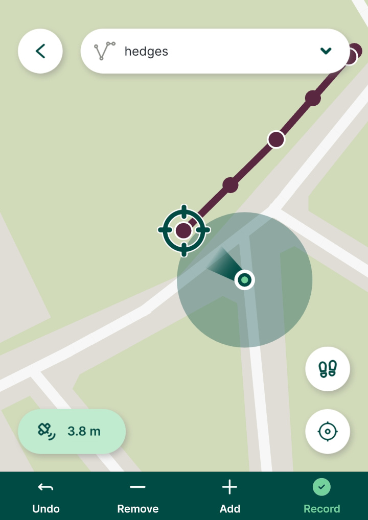 Surveying line feature in Mergin Maps mobile app