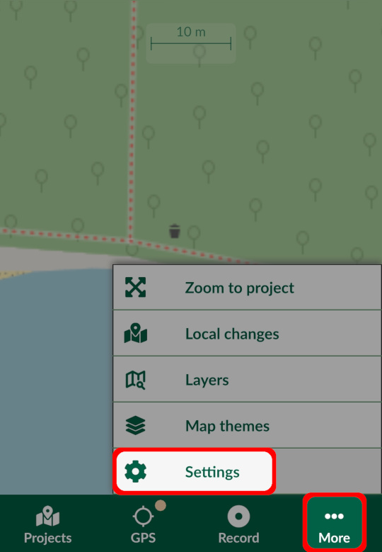 Open settings in Mergin Maps mobile app