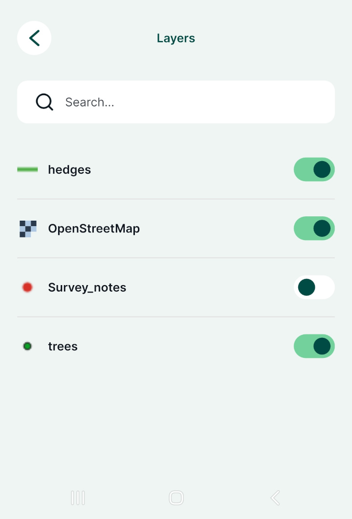 Mergin Maps mobile app Layers visibility