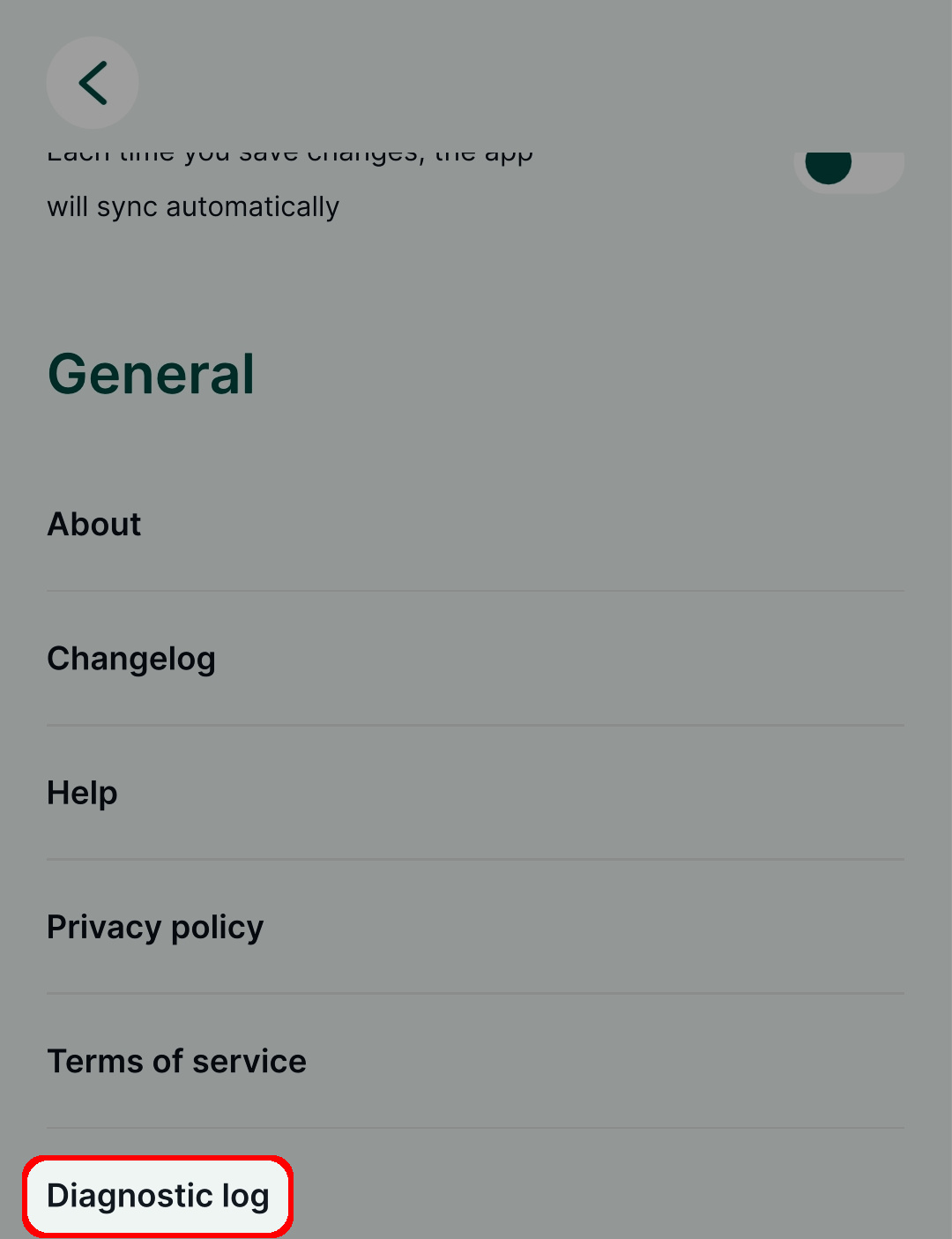 Access diagnostic log in Mergin Maps mobile app