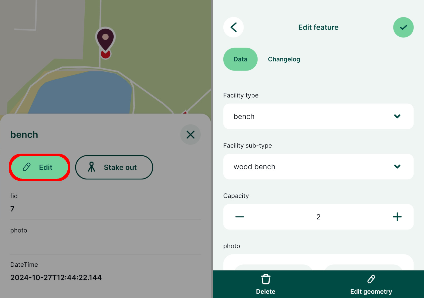 Edit attributes and geometry in Mergin Maps mobile app