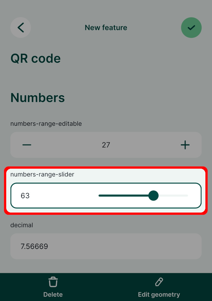 Mergin Maps mobile app number range field form