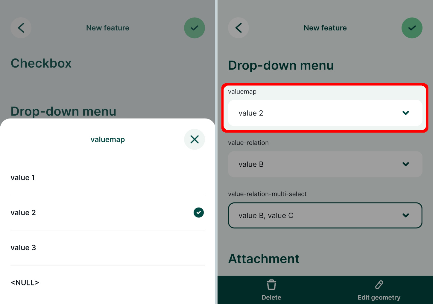 Mergin Maps mobile app value map field form