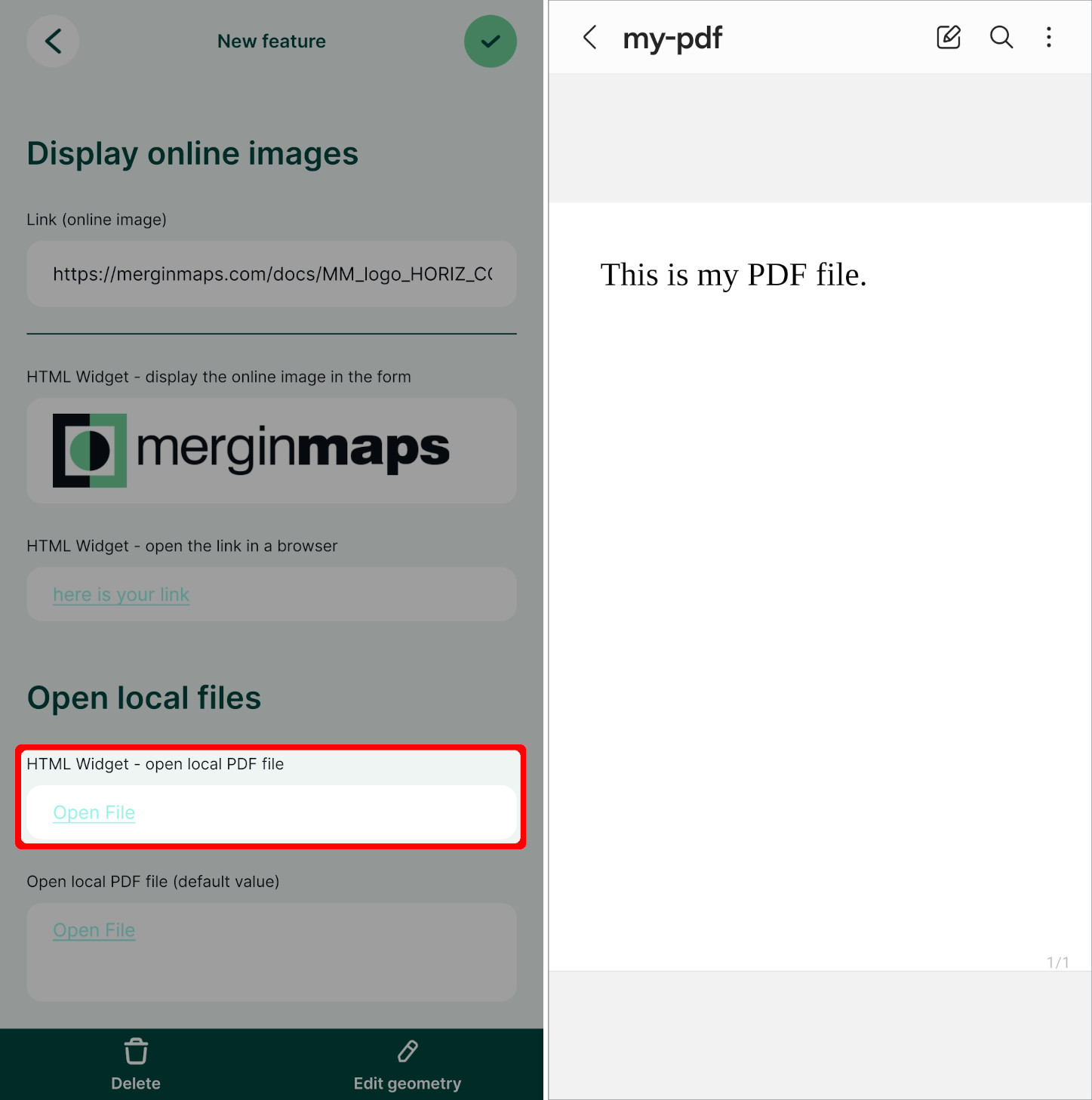 Open a local PDF file in Mergin Maps mobile app