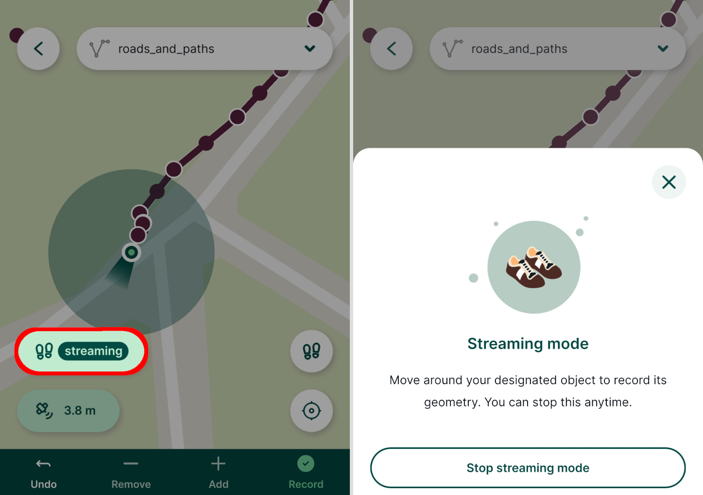 Mergin Maps mobile app stop streaming mode