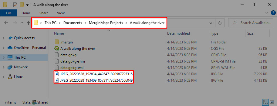 Photos located in Mergin Maps project folder