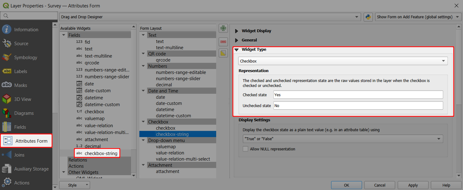 QGIS checkbox field form