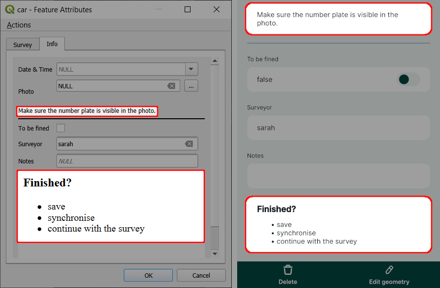 Text and HTML widgets in QGIS and in Mergin Maps mobile app