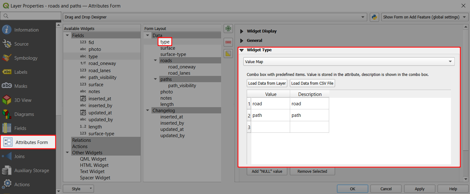 QGIS form value map