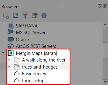 Mergin Maps projects in QGIS Browser