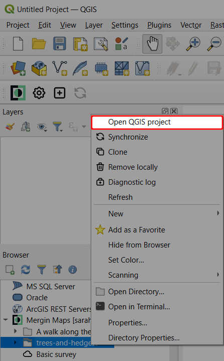Open Mergin Maps project in QGIS