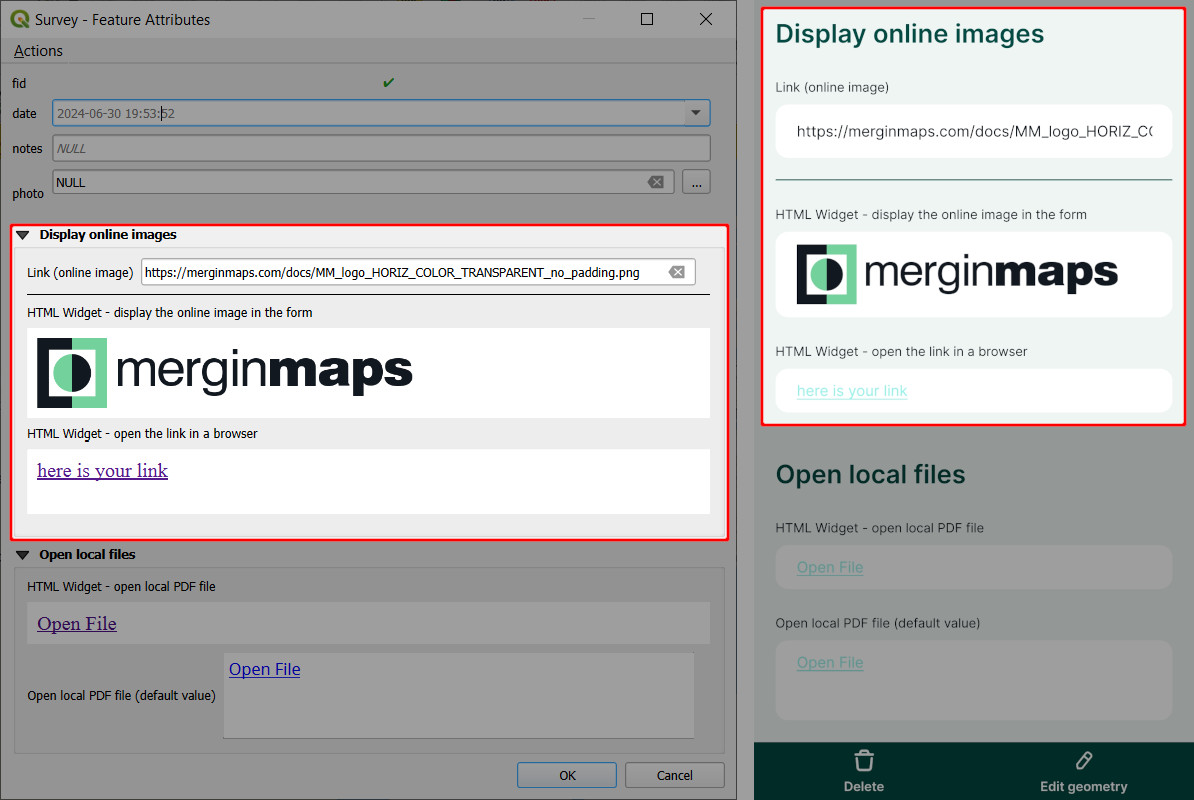 HTML widget in QGIS and in Mergin Maps mobile app