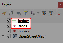 Layers panel in QGIS with created layers
