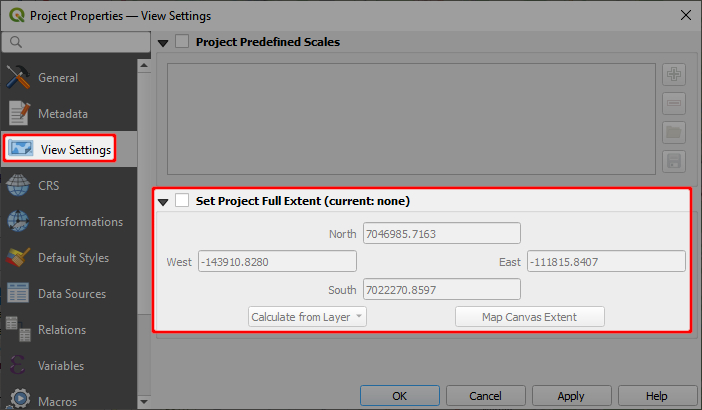 View settings in Project properties