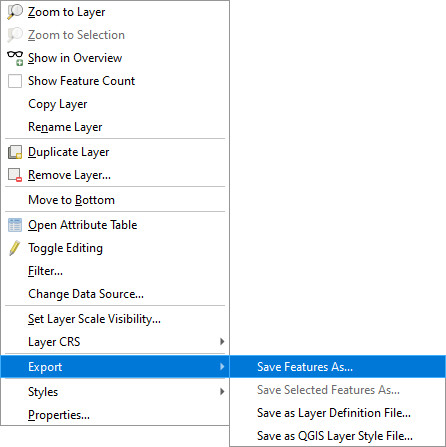 QGIS Export Save features as