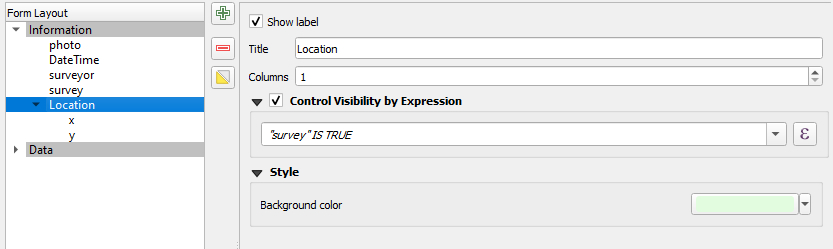 QGIS form control visibility by expression