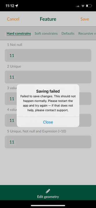 Failed to save changes error