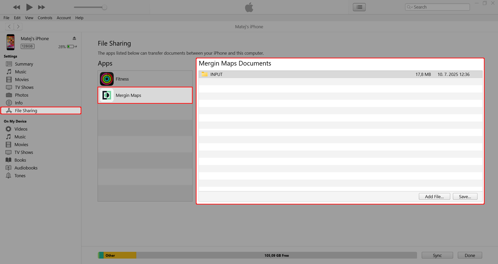 iTunes save Mergin Maps mobile app files iTunes save Mergin Maps mobile app files