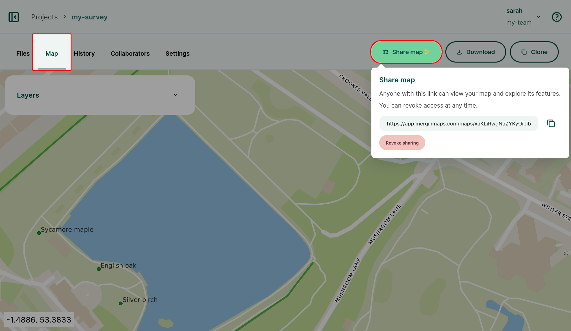 Sharing maps via URL