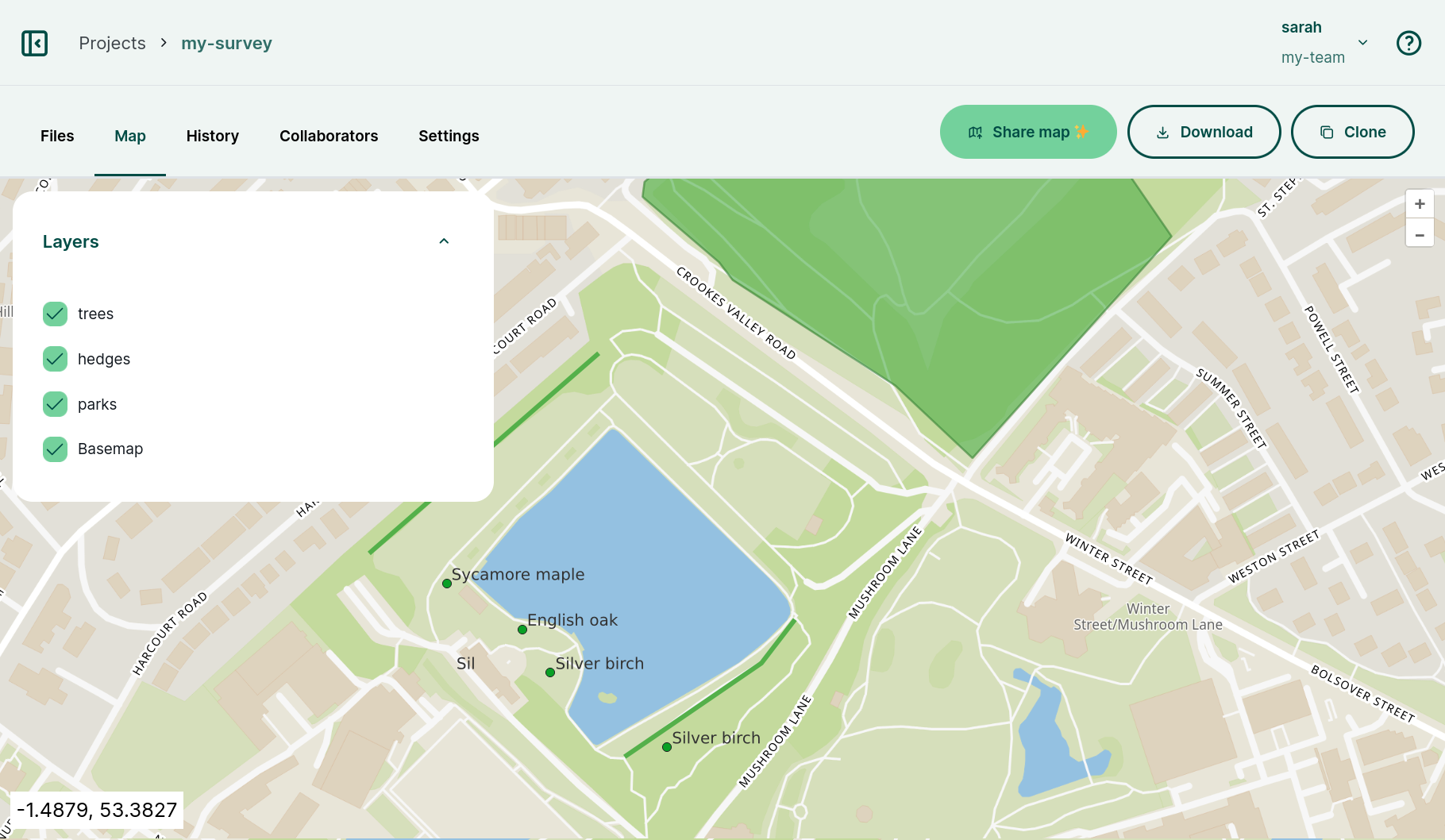 Mergin Maps dashboard webmaps