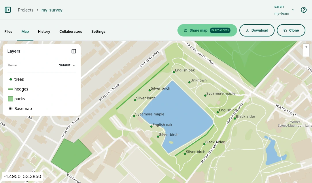 Mergin Maps dashboard webmaps