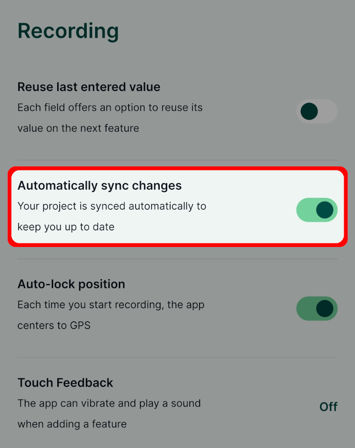 Automatically synchronise changes settings in Mergin Maps mobile app