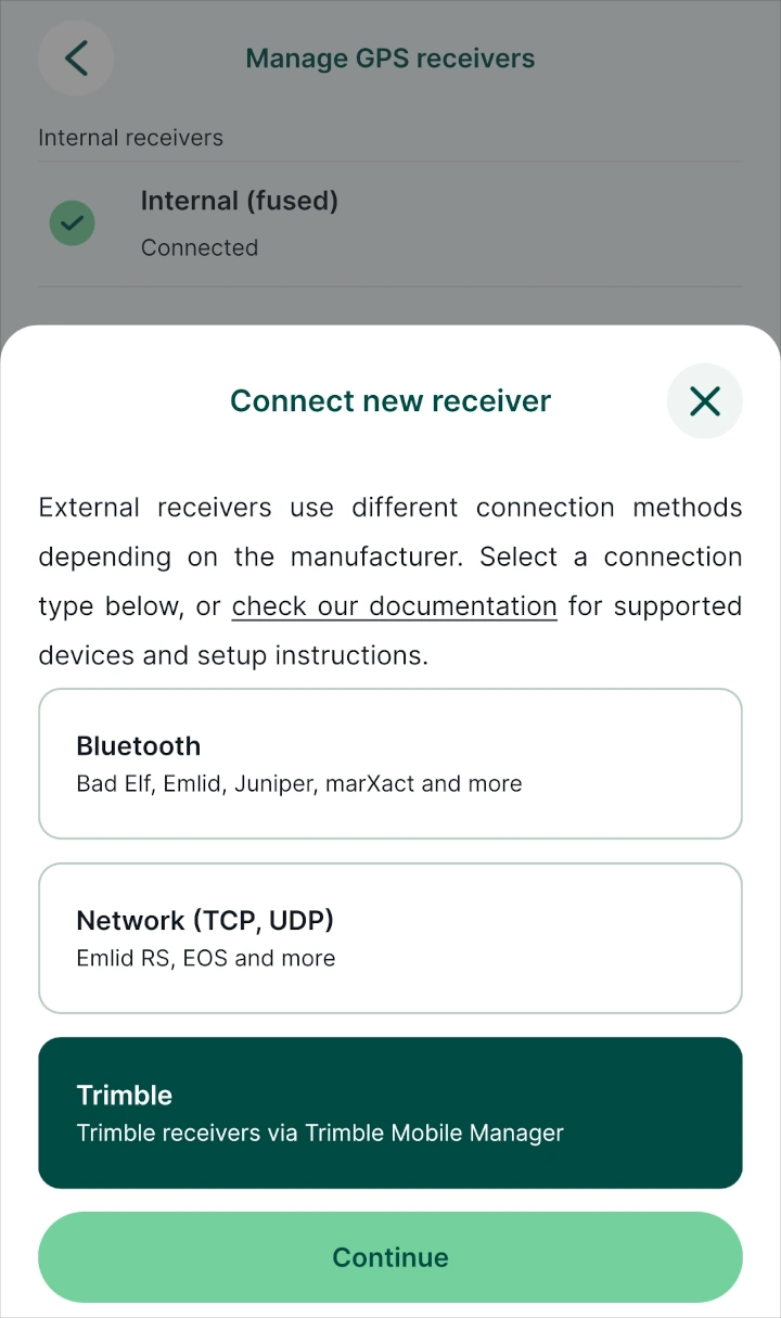 Mergin Maps mobile app Connect Trimble receivers