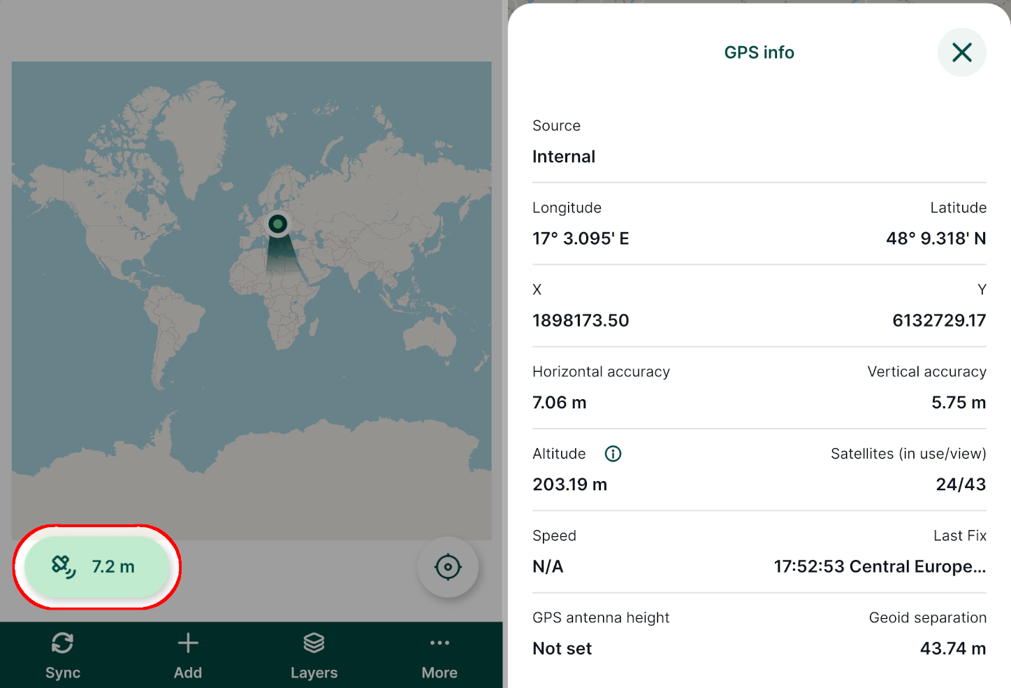 GPS info panel