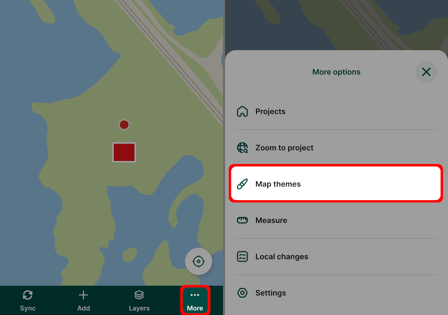 Map themes option in Mergin Maps mobile app