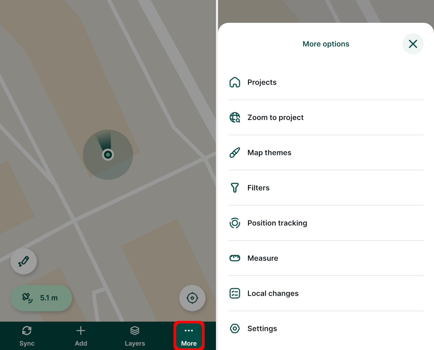 Mergin Maps mobile app More options