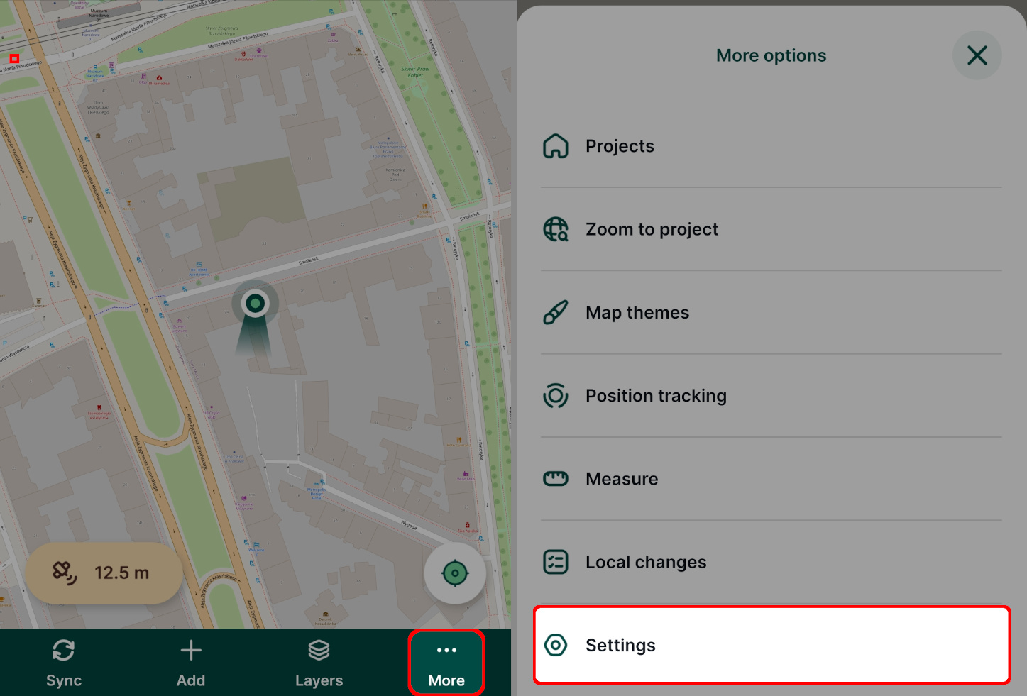 Mergin maps mobile app Settings