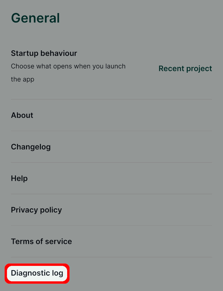 Access diagnostic log in Mergin Maps mobile app