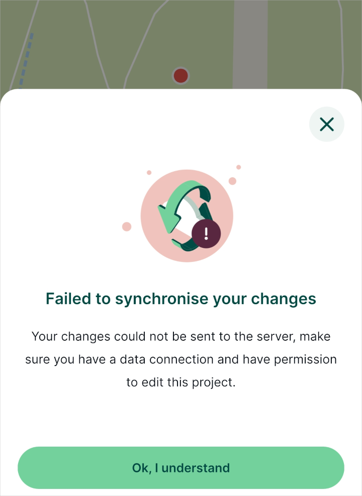 Failed to synchronise changes error message