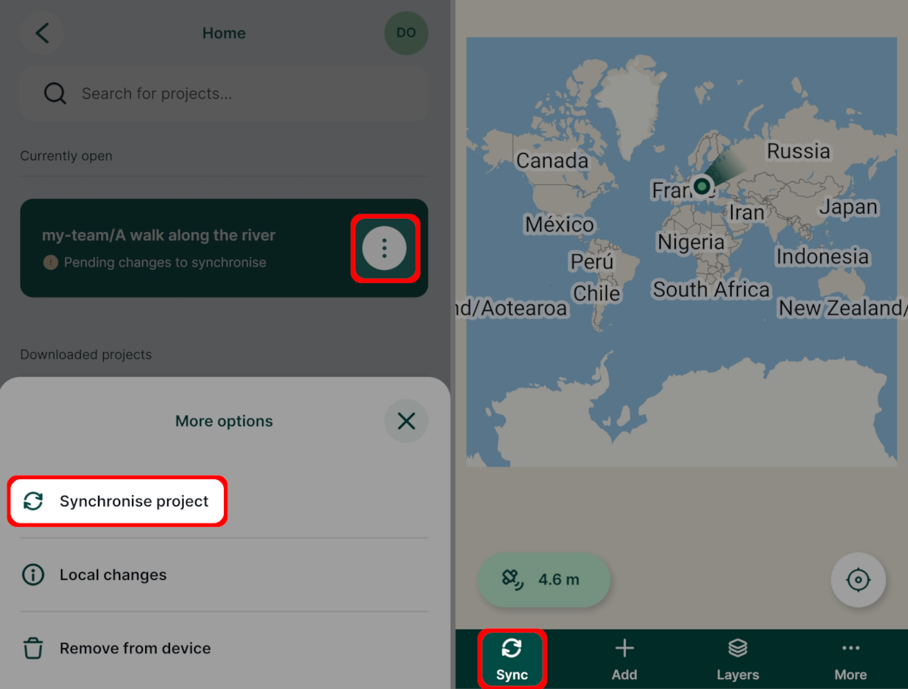 Synchronisation in Mergin Maps mobile app