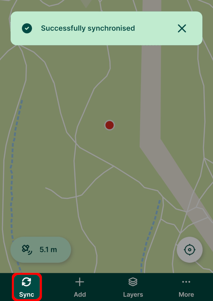Mergin Maps mobile app Sync button