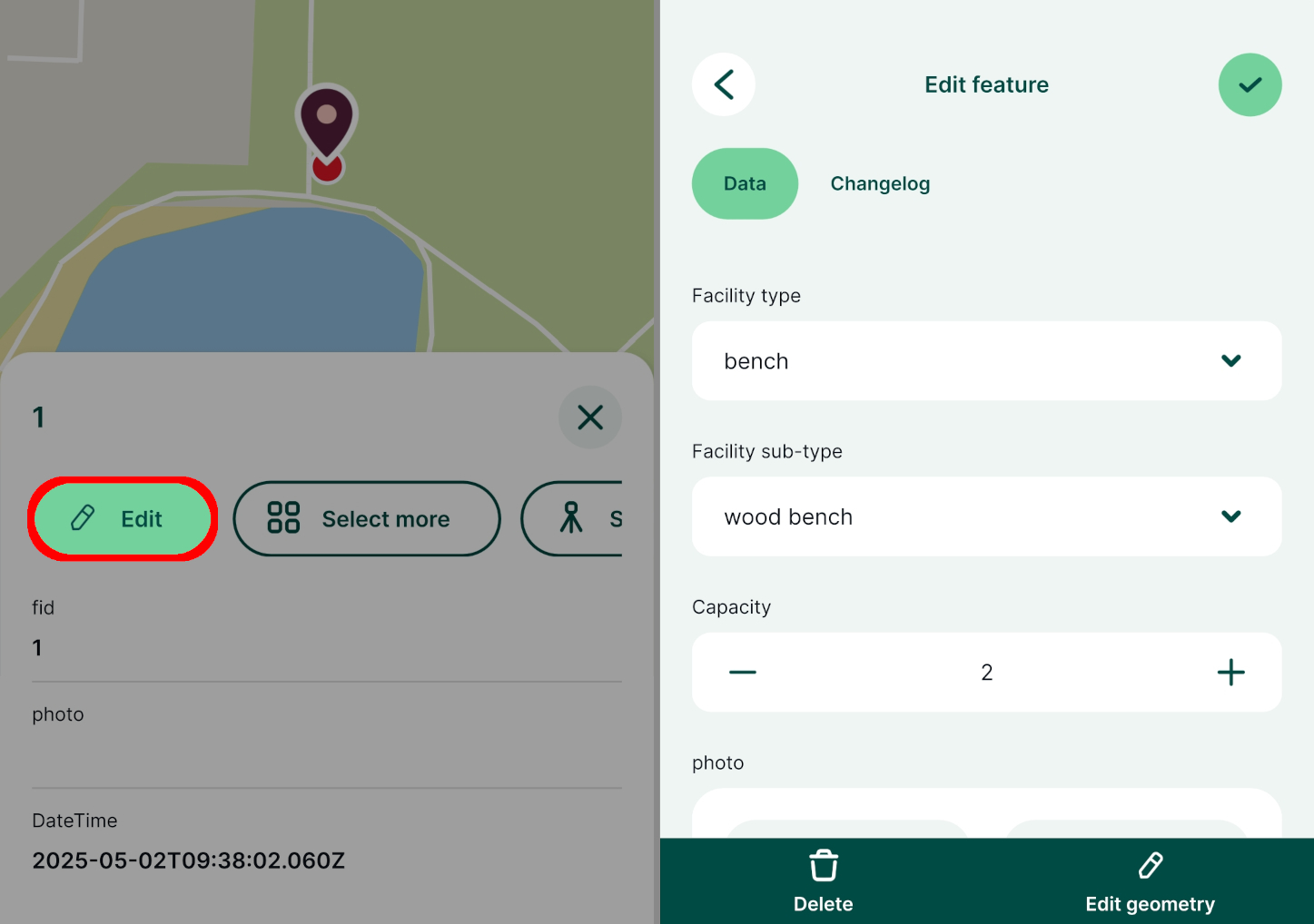 Edit attributes and geometry in Mergin Maps mobile app