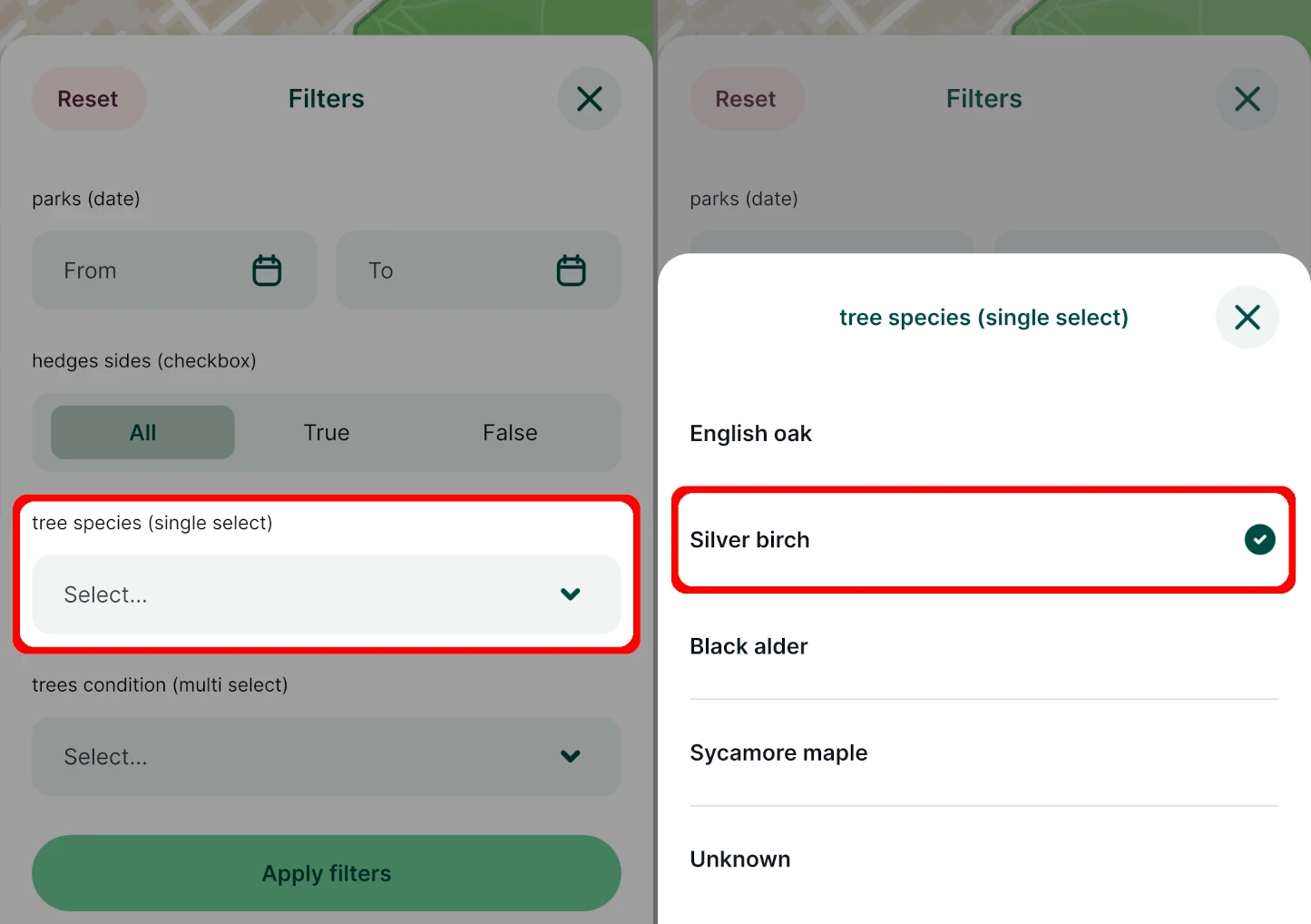 Filtering in Mergin Maps mobile app