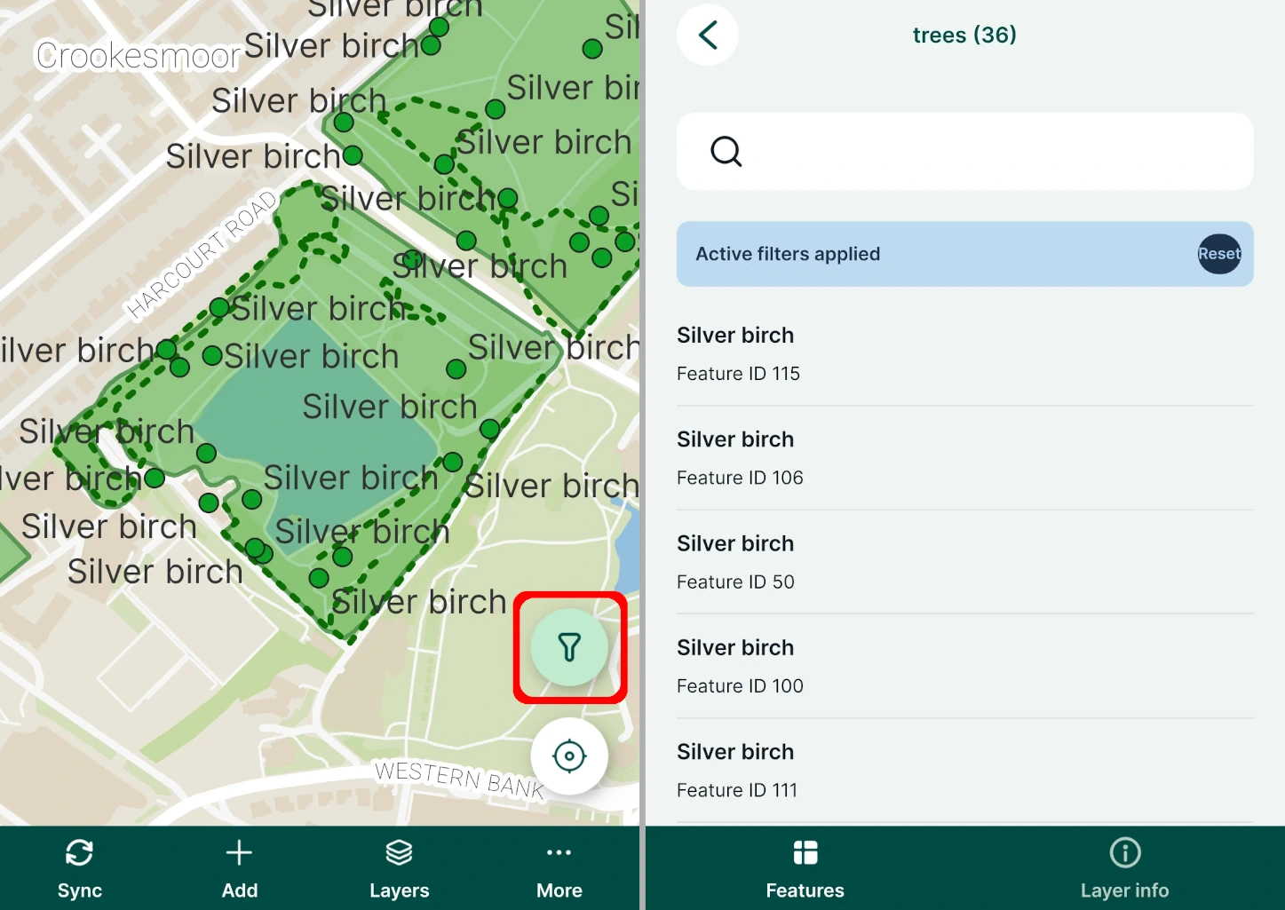 Active filter in Mergin Maps mobile app