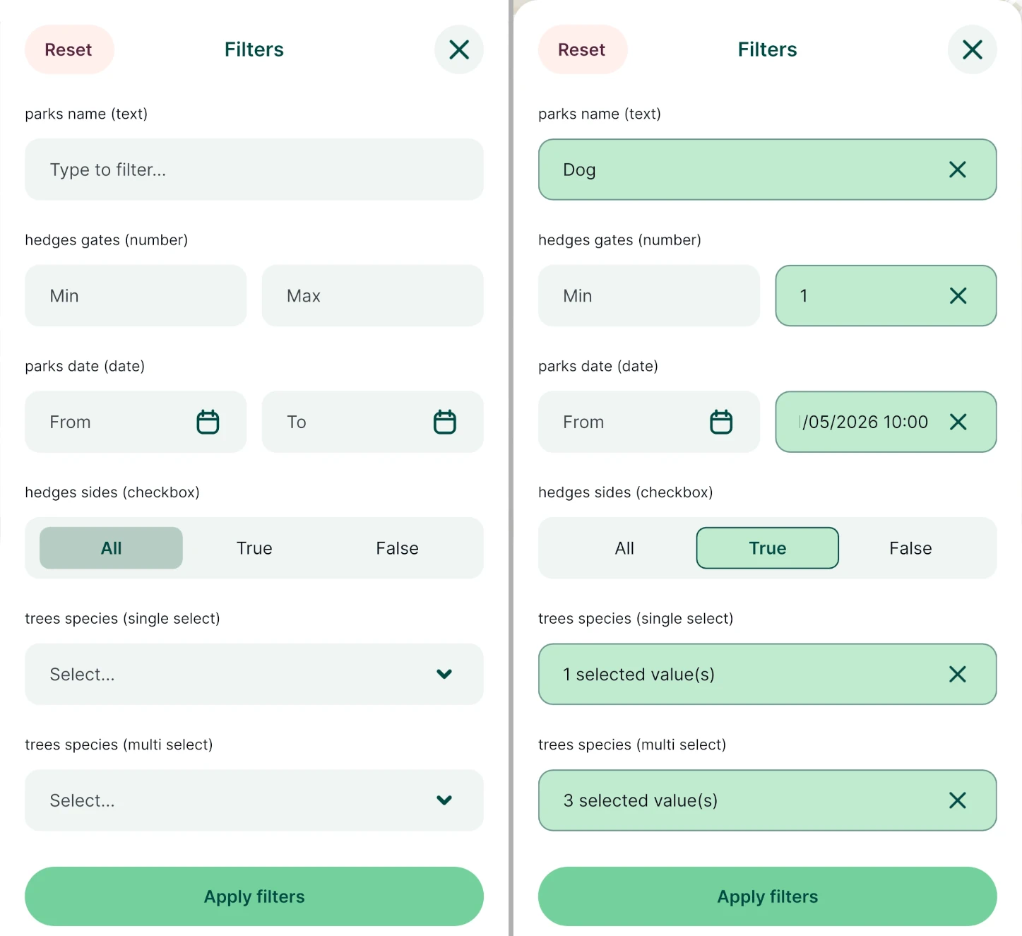 Mergin Maps mobile app filters