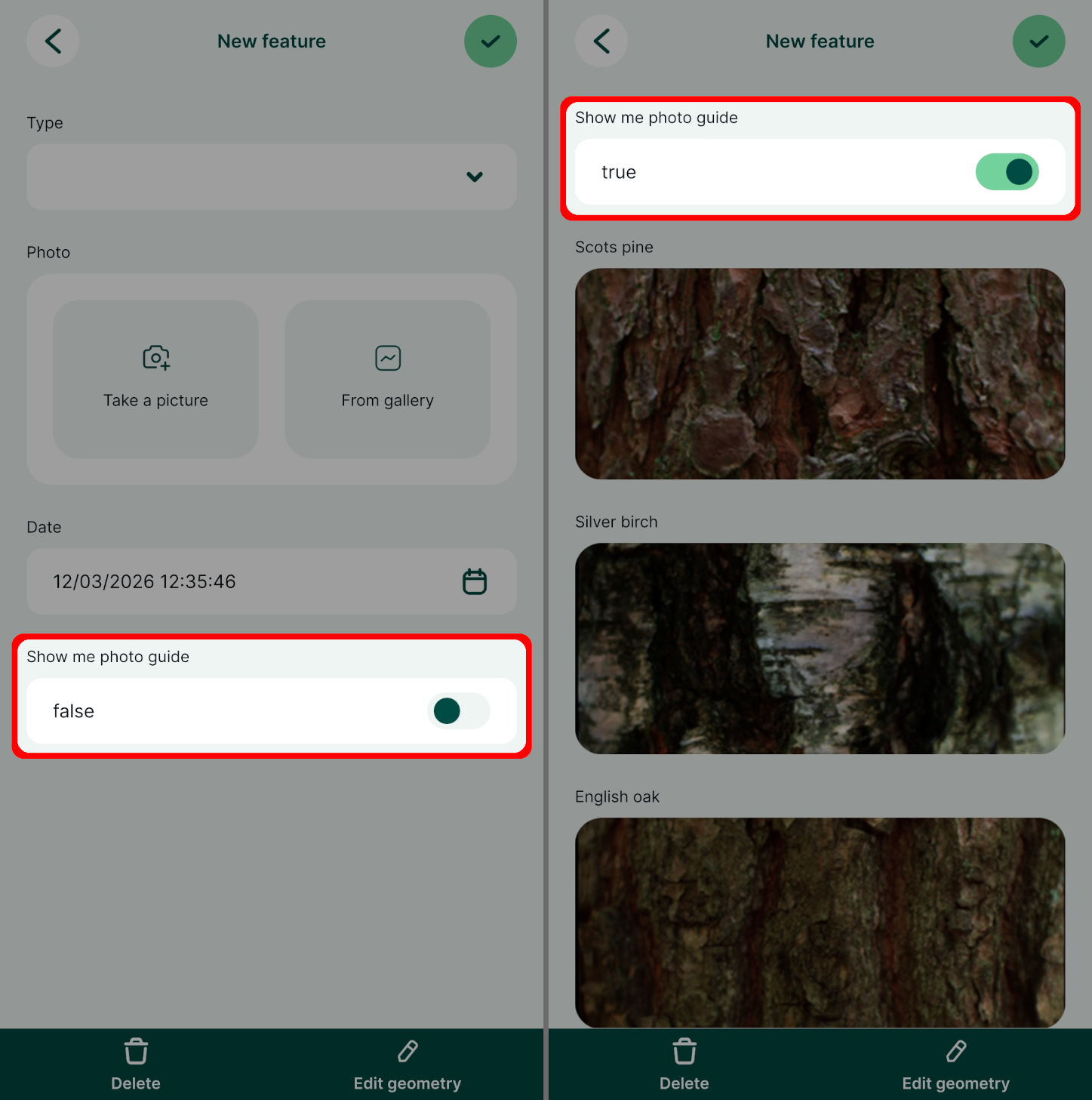 Mergin Maps mobile app form image guide